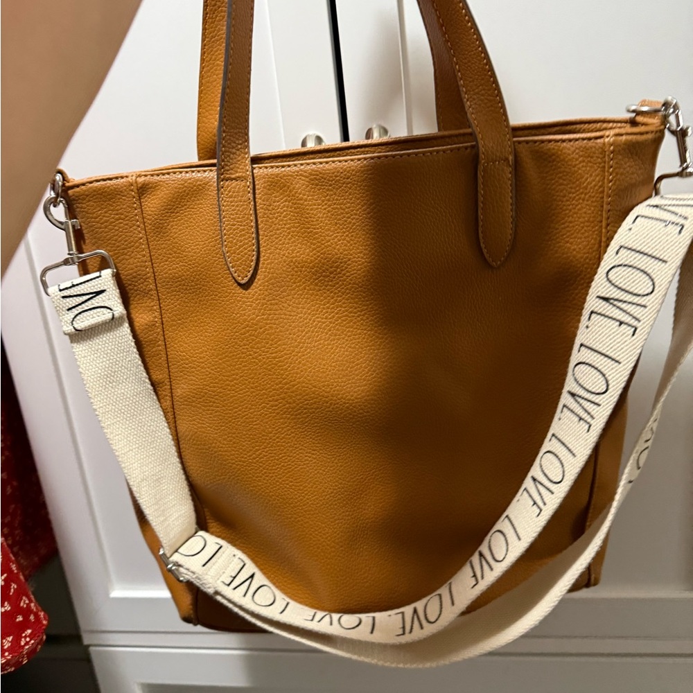 Rae Dunn Tan and Cream Tote Bag with Adjustable Strap